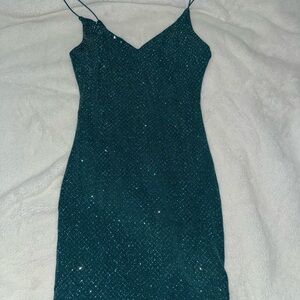 Elegant Teal Spaghetti Strap Dress